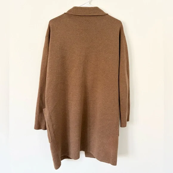 J Crew Camel Tan Oversized Wool Cotton Collared Sweater Jacket Size Medium - Picture 11 of 12